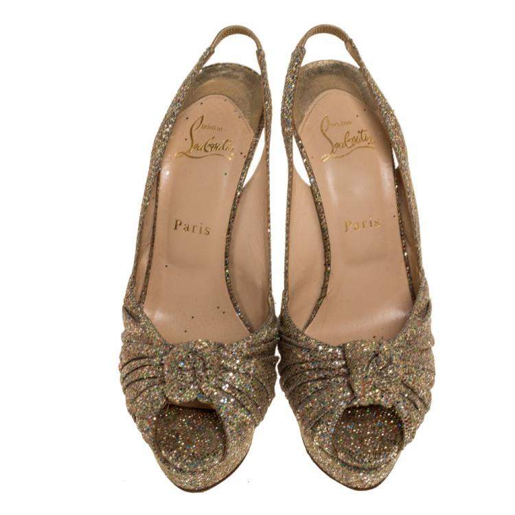 Pre Owned Christian Louboutin Multicolor Glitter Fabric Jenny Knotted Slingback Sandals Size 39