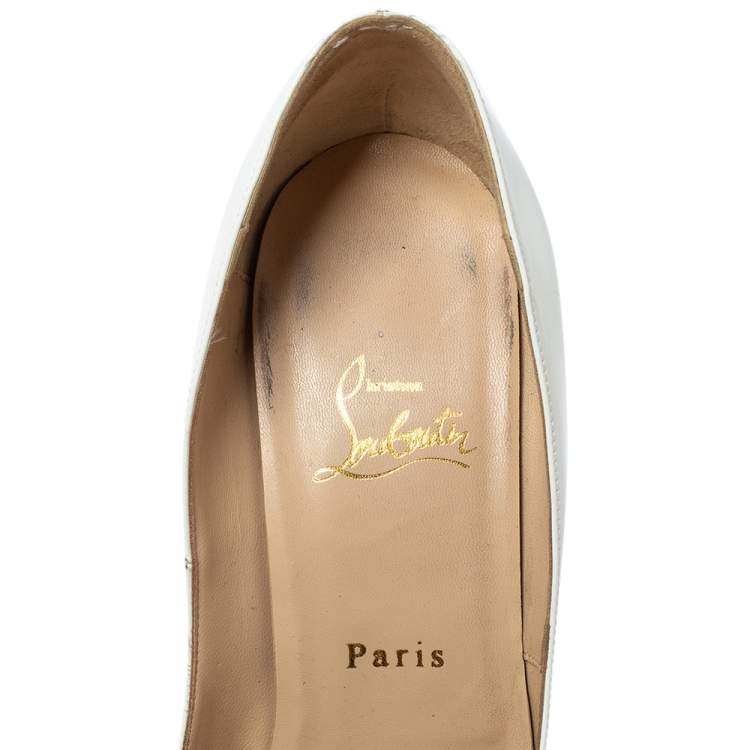 Pre Owned Christian Louboutin White Patent Leather New Prive Platform Peep Toe Pumps Size 40.5
