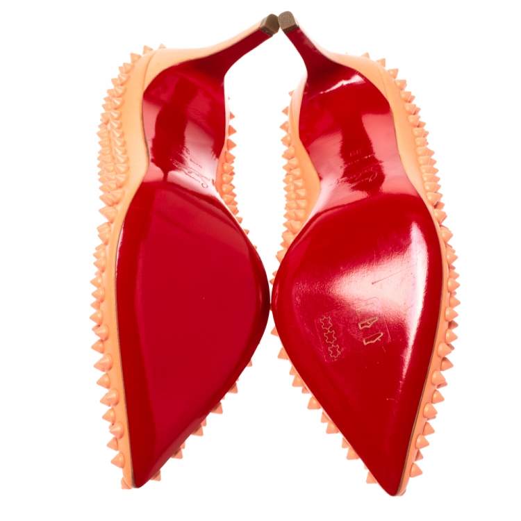 مملوكة مسبقًا Christian Louboutin Orange Leather Pigalle Spikes Pumps Size 39