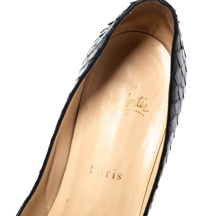 Pre Owned Christian Louboutin Black Python Leather AltaDama Peep Toe Pumps Size 39