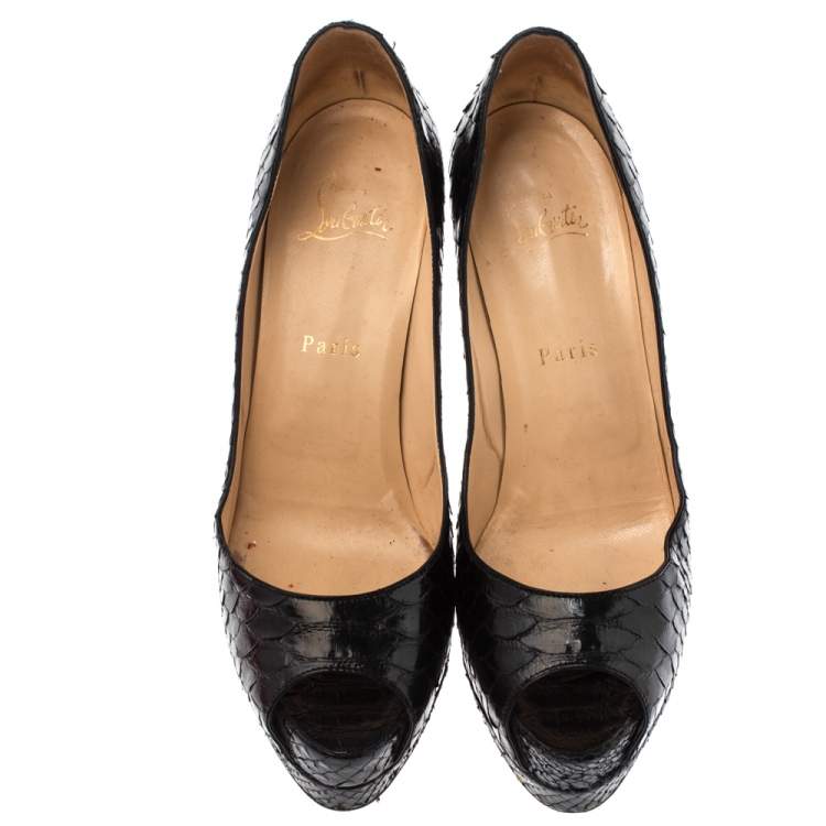 Pre Owned Christian Louboutin Black Python Leather AltaDama Peep Toe Pumps Size 39