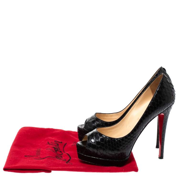 Pre Owned Christian Louboutin Black Python Leather AltaDama Peep Toe Pumps Size 39