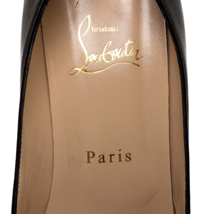 Pre Owned Christian Louboutin Black Leather Lady Peep Platform Pumps Size 39.5
