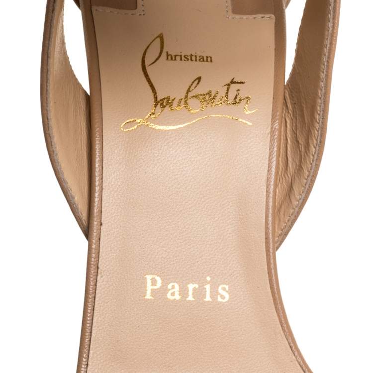Pre Owned Christian Louboutin Beige Leather Multipot Ankle Strap Sandals Size 37.5