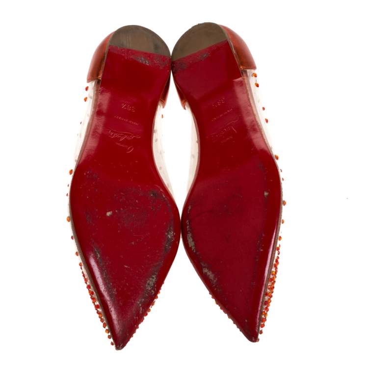 Pre Owned Christian Louboutin Metallic Orange Leather And PVC Degrastrass Pointed Toe Ballet Flats Size 38.5