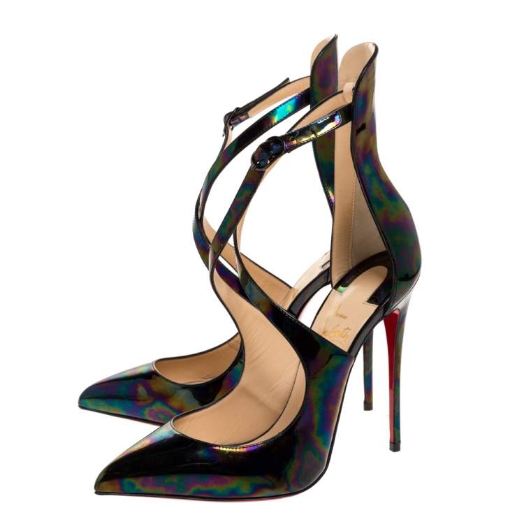 Pre Owned Christian Louboutin Multicolor Oil Slick Leather Marlenarock Crisscross Pumps Size 38