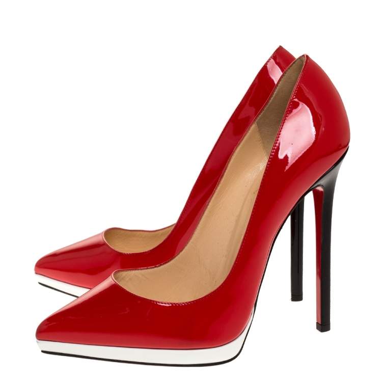 Pre Owned Christian Louboutin Tricolor Patent Leather Pigalle Plato Pumps Size 38.5