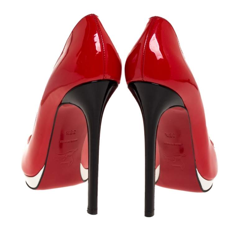 Pre Owned Christian Louboutin Tricolor Patent Leather Pigalle Plato Pumps Size 38.5