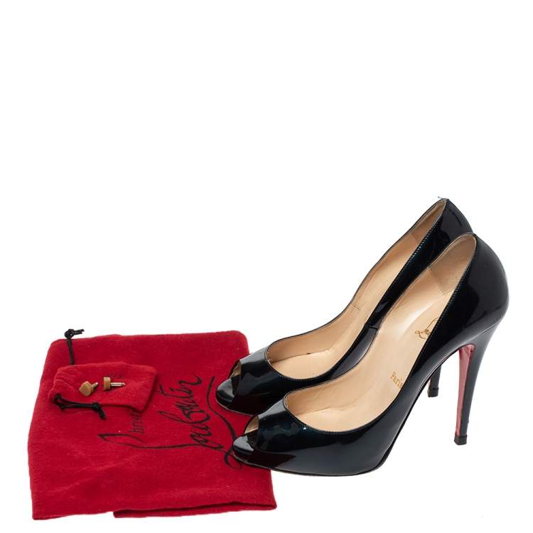 مملوكة مسبقًا Christian Louboutin Dark Green Patent Leather Flo Peep Toe Pumps Size 38.5
