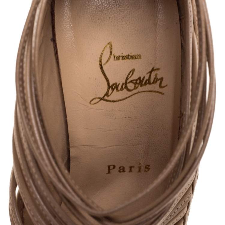 مملوكة مسبقًا Christian Louboutin Beige Leather Zoulou Platform Peep Toe Cage Sandals Size 38.5