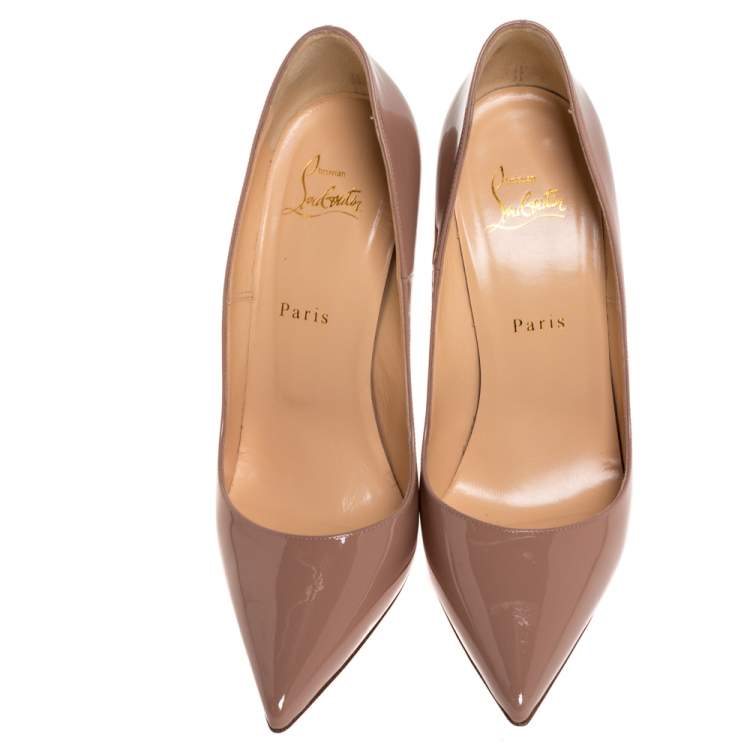 Pre Owned Christian Louboutin Beige Patent Leather So Kate Pointed Toe Pump Size 39.5