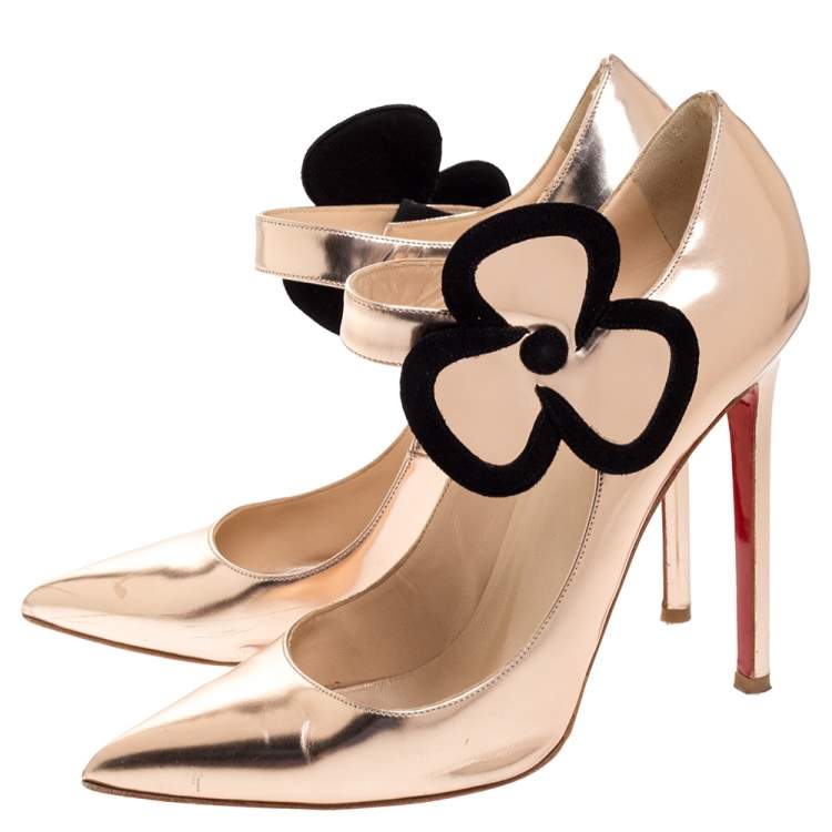 Pre Owned Christian Louboutin Metallic Bronze Leather Pensee 20ans 120 Pointed Toe Pumps Size 38.5
