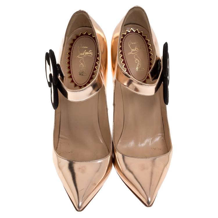 Pre Owned Christian Louboutin Metallic Bronze Leather Pensee 20ans 120 Pointed Toe Pumps Size 38.5