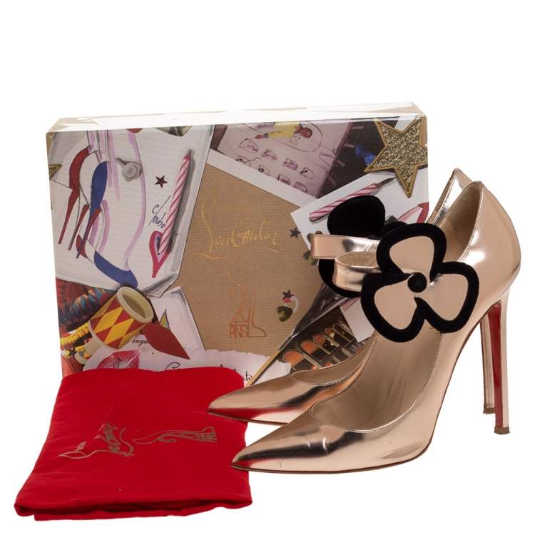 Pre Owned Christian Louboutin Metallic Bronze Leather Pensee 20ans 120 Pointed Toe Pumps Size 38.5
