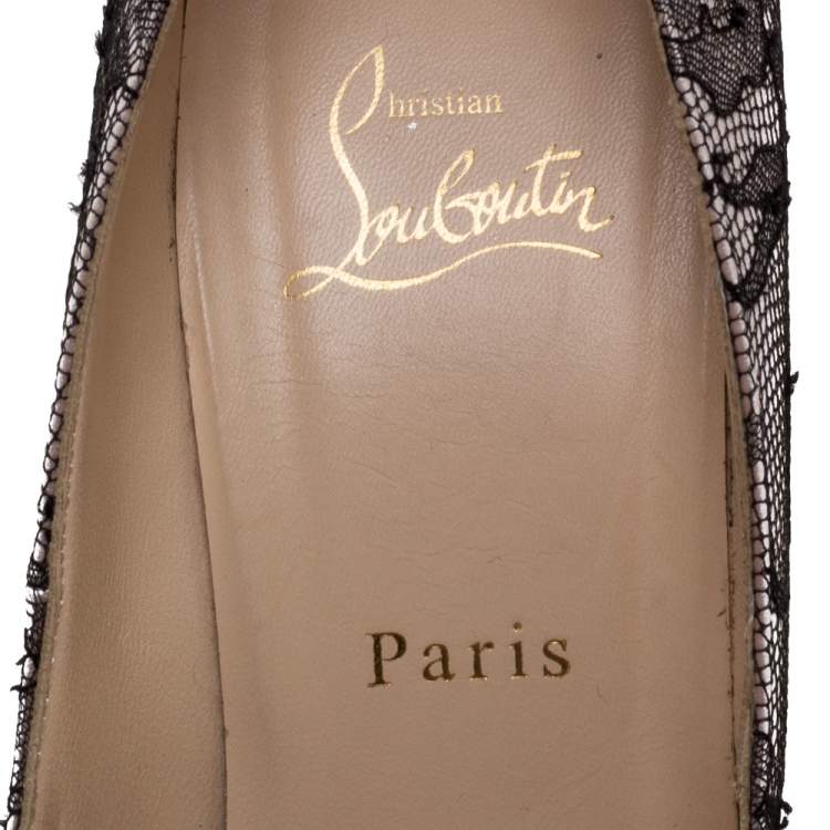 Pre Owned Christian Louboutin Black Lace Satin And Lace Fifi Round Toe Pumps Size 36