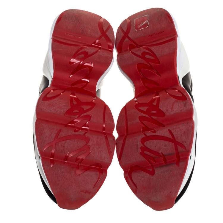 Pre Owned Christian Louboutin Black Neoprene And Leather Lipsy Run Slip On Sneakers Size 38
