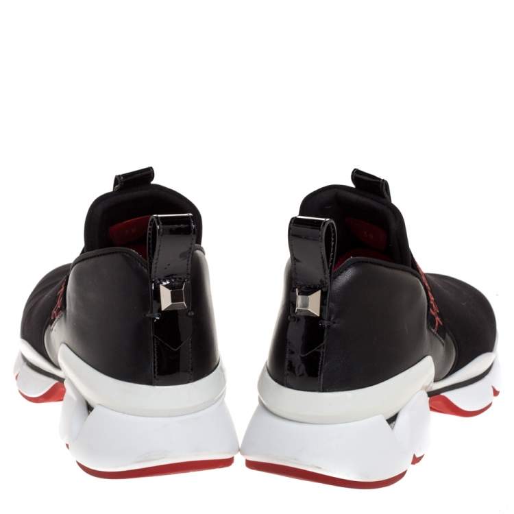 Pre Owned Christian Louboutin Black Neoprene And Leather Lipsy Run Slip On Sneakers Size 38