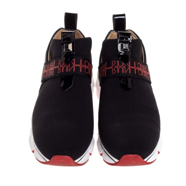 Pre Owned Christian Louboutin Black Neoprene And Leather Lipsy Run Slip On Sneakers Size 38