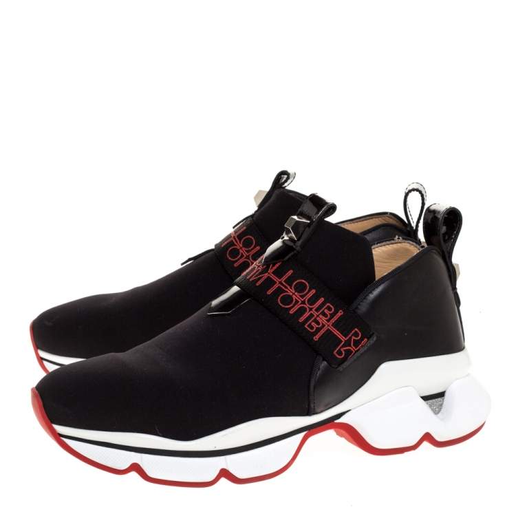 Pre Owned Christian Louboutin Black Neoprene And Leather Lipsy Run Slip On Sneakers Size 38