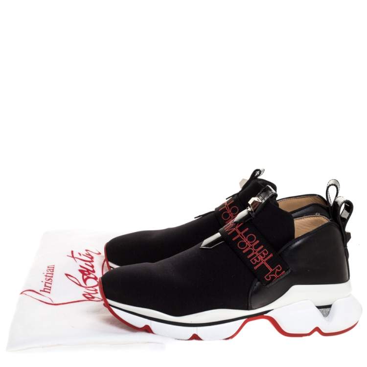 Pre Owned Christian Louboutin Black Neoprene And Leather Lipsy Run Slip On Sneakers Size 38