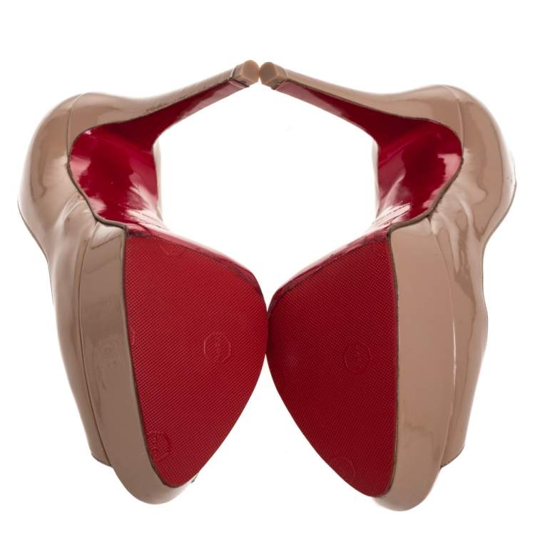 Pre Owned Christian Louboutin Beige Patent Leather Banana Peep Toe Platform Pumps Size 37