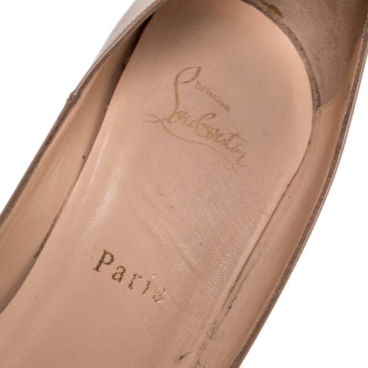 Pre Owned Christian Louboutin Beige Patent Leather Banana Peep Toe Platform Pumps Size 37