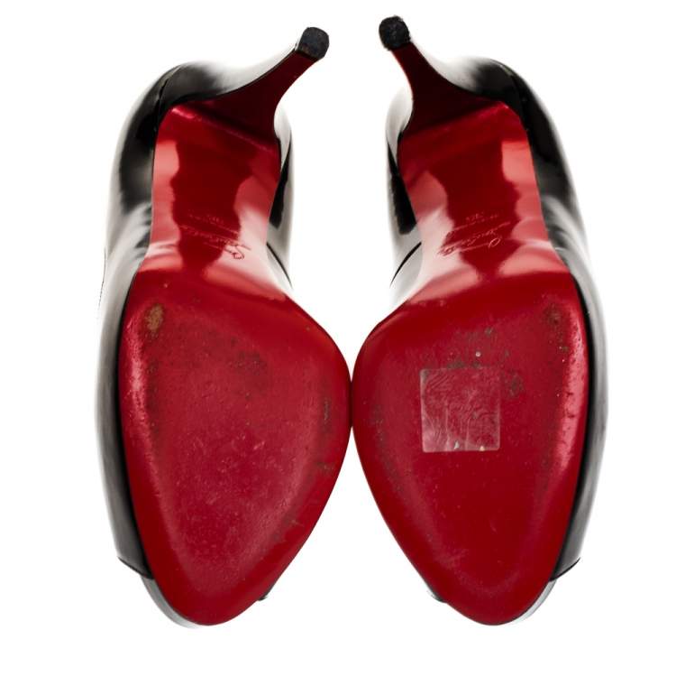 Pre Owned Christian Louboutin Black Patent Leather Very Prive Peep Toe Platform Pumps Size 39 