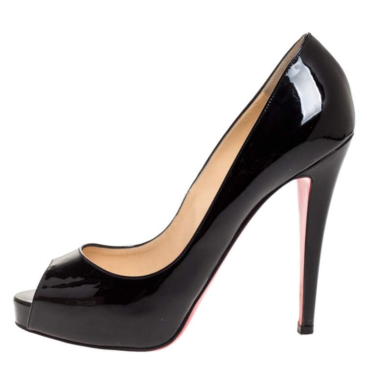 Pre Owned Christian Louboutin Black Patent Leather Very Prive Peep Toe Platform Pumps Size 39 