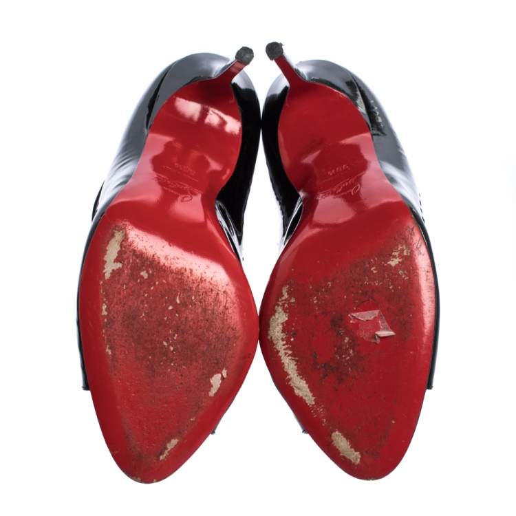 Pre Owned Christian Louboutin Black Patent Leather Caged Open Toe Sandals Size 38.5