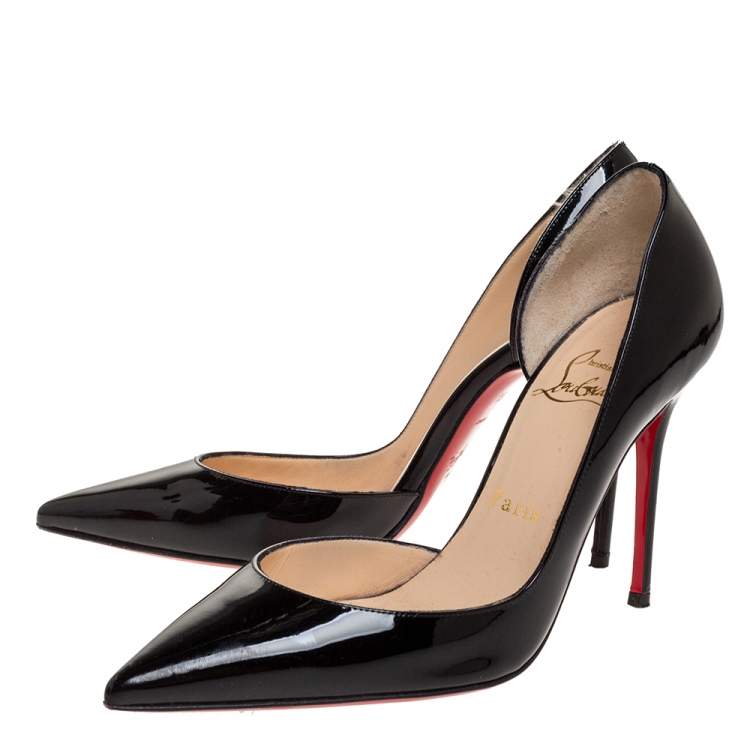 Pre Owned Christian Louboutin Black Patent Leather Iriza D'Orsay Pointed Toe Pumps Size 36.5