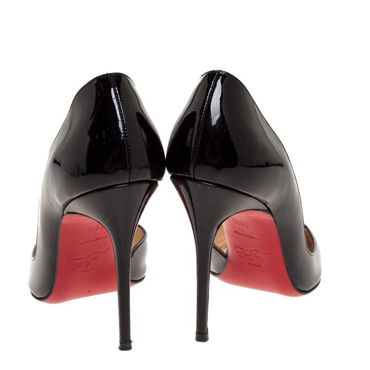 Pre Owned Christian Louboutin Black Patent Leather Iriza D'Orsay Pointed Toe Pumps Size 36.5