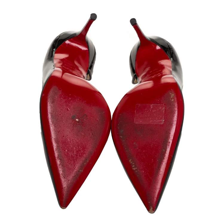 Pre Owned Christian Louboutin Black Patent Leather Iriza D'Orsay Pointed Toe Pumps Size 36.5