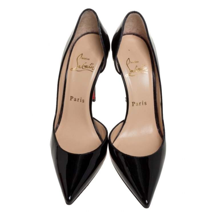 Pre Owned Christian Louboutin Black Patent Leather Iriza D'Orsay Pointed Toe Pumps Size 36.5