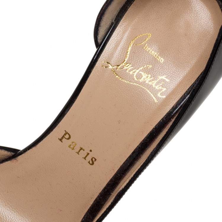 Pre Owned Christian Louboutin Black Patent Leather Iriza D'Orsay Pointed Toe Pumps Size 36.5