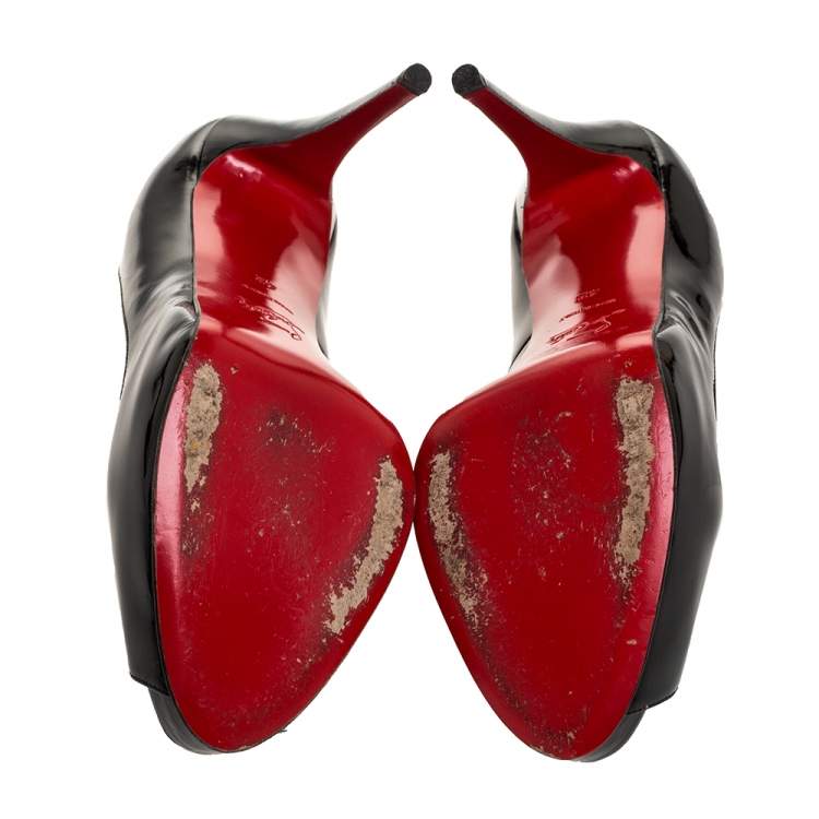 Pre Owned Christian Louboutin Black Patent Leather Very Prive Peep Toe Pumps Size 42