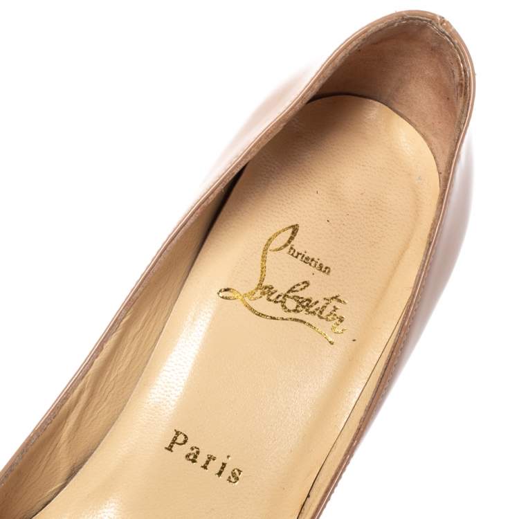 Pre Owned Christian Louboutin Beige Patent Leather Yootish Peep Toe Pumps Size 36.5