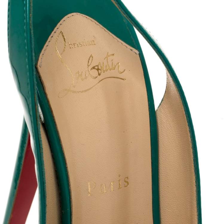 Pre Owned Christian Louboutin Green Patent Leather Bianca Platform Slingback Sandals Size 38