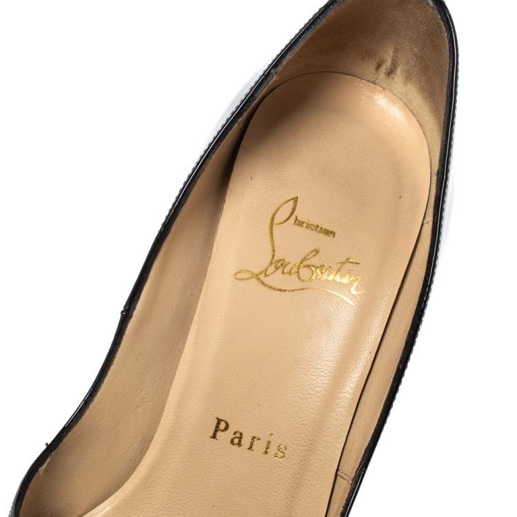 Pre Owned Christian Louboutin Black Patent Leather Lady Peep Toe Platform Pumps Size 36.5
