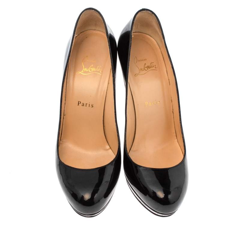 Pre Owned Christian Louboutin Black Patent Leather New Simple Platform Pumps Size 39.5