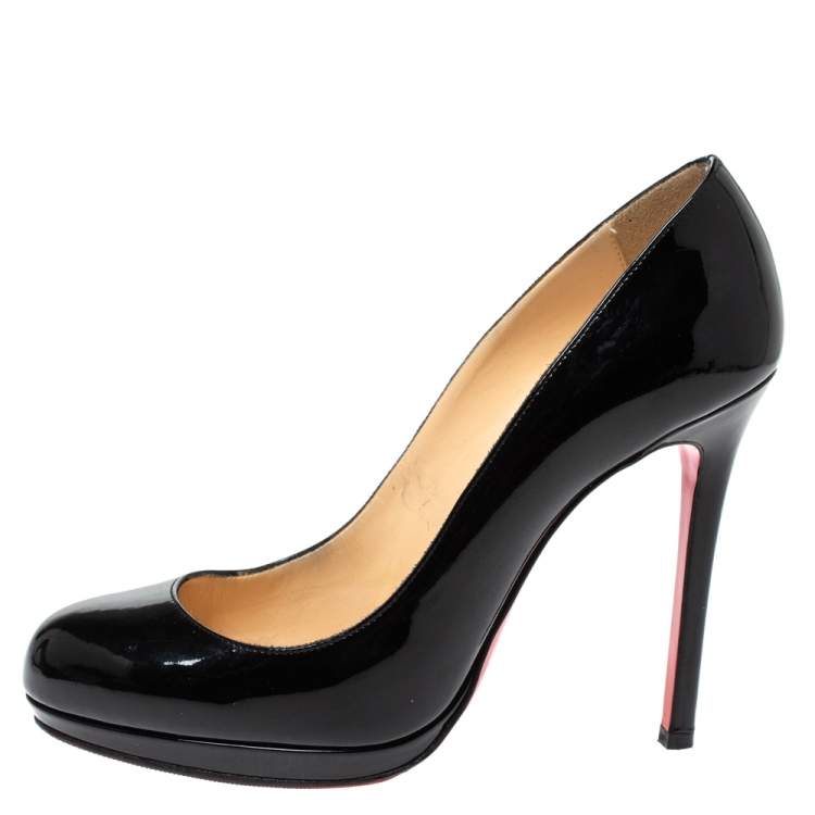 Pre Owned Christian Louboutin Black Patent Leather New Simple Platform Pumps Size 39.5