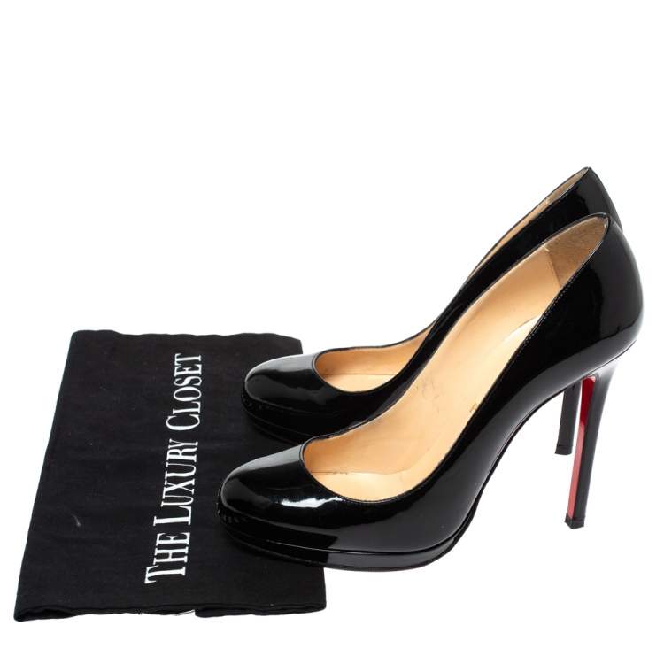 Pre Owned Christian Louboutin Black Patent Leather New Simple Platform Pumps Size 39.5