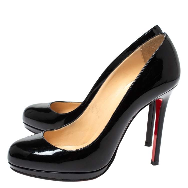 Pre Owned Christian Louboutin Black Patent Leather New Simple Platform Pumps Size 39.5