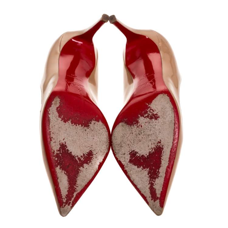 Pre Owned Christian Louboutin Beige Patent Leather Pigalle Pumps Size 40