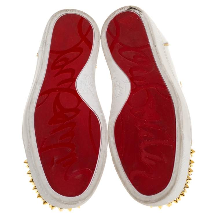 Pre Owned Christian Louboutin White/Gold Leather Louis Junior Spikes Sneakers Size 35