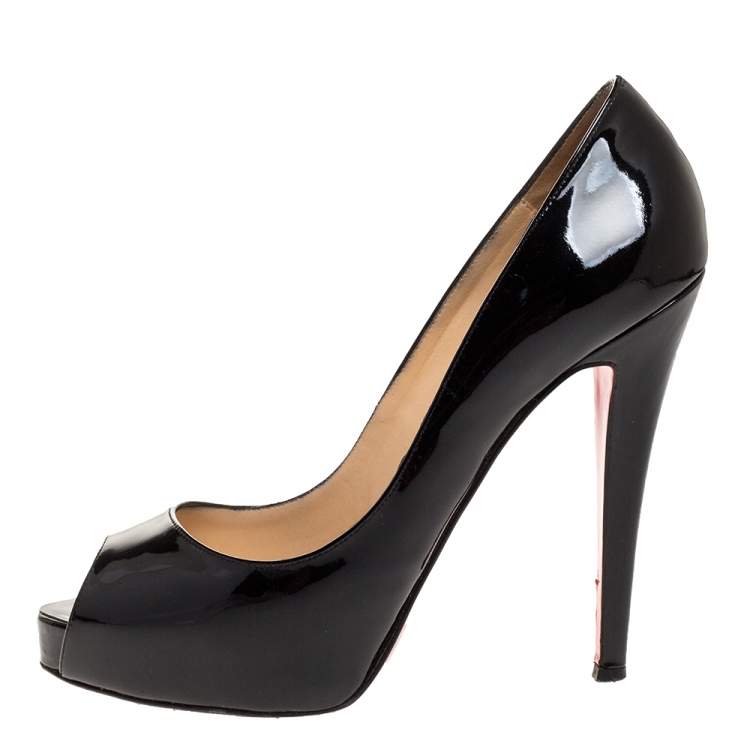 مملوكة مسبقًا Christian Louboutin Black Patent Leather Very Prive Peep Toe Pumps Size 39