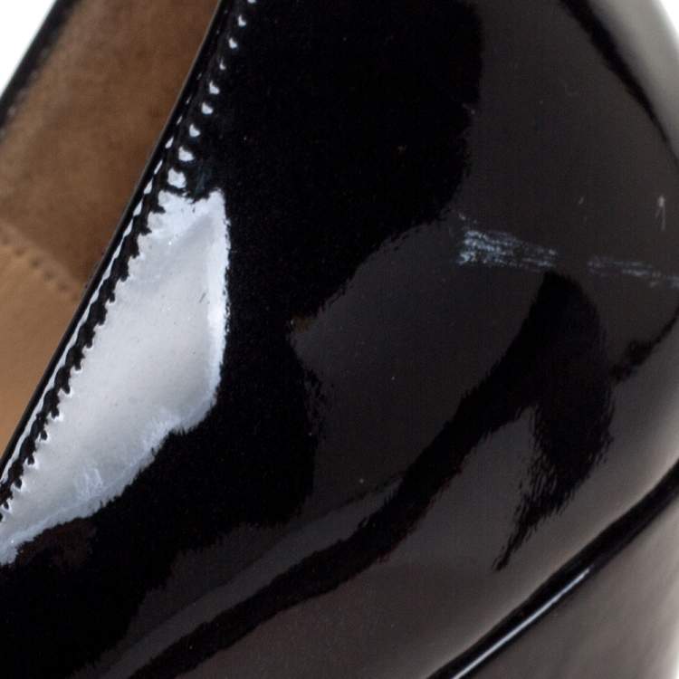 مملوكة مسبقًا Christian Louboutin Black Patent Leather Very Prive Peep Toe Pumps Size 39