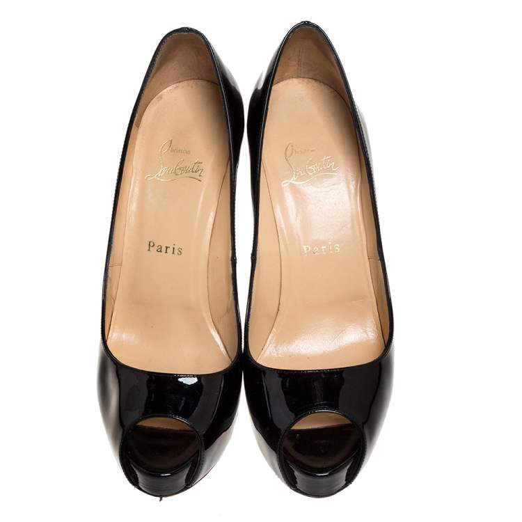 مملوكة مسبقًا Christian Louboutin Black Patent Leather Very Prive Peep Toe Pumps Size 39