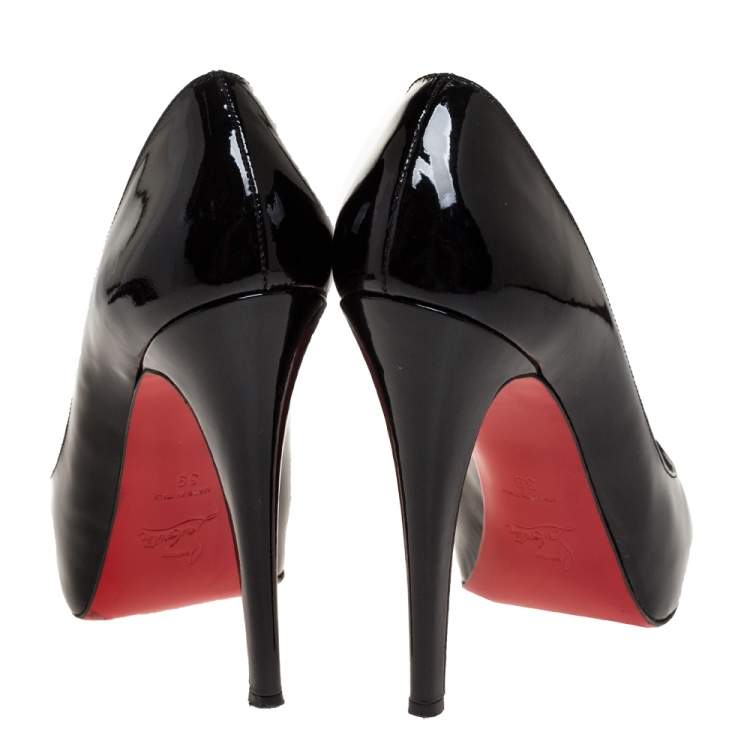 مملوكة مسبقًا Christian Louboutin Black Patent Leather Very Prive Peep Toe Pumps Size 39
