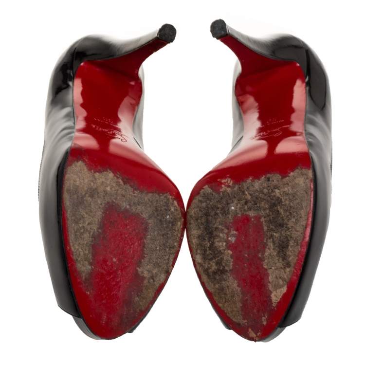 مملوكة مسبقًا Christian Louboutin Black Patent Leather Very Prive Peep Toe Pumps Size 39