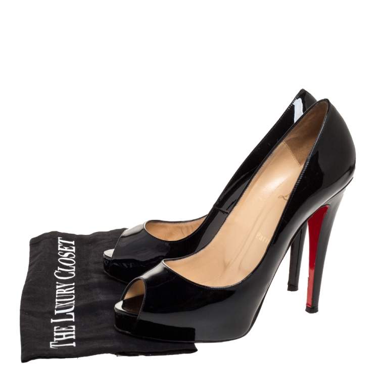 مملوكة مسبقًا Christian Louboutin Black Patent Leather Very Prive Peep Toe Pumps Size 39